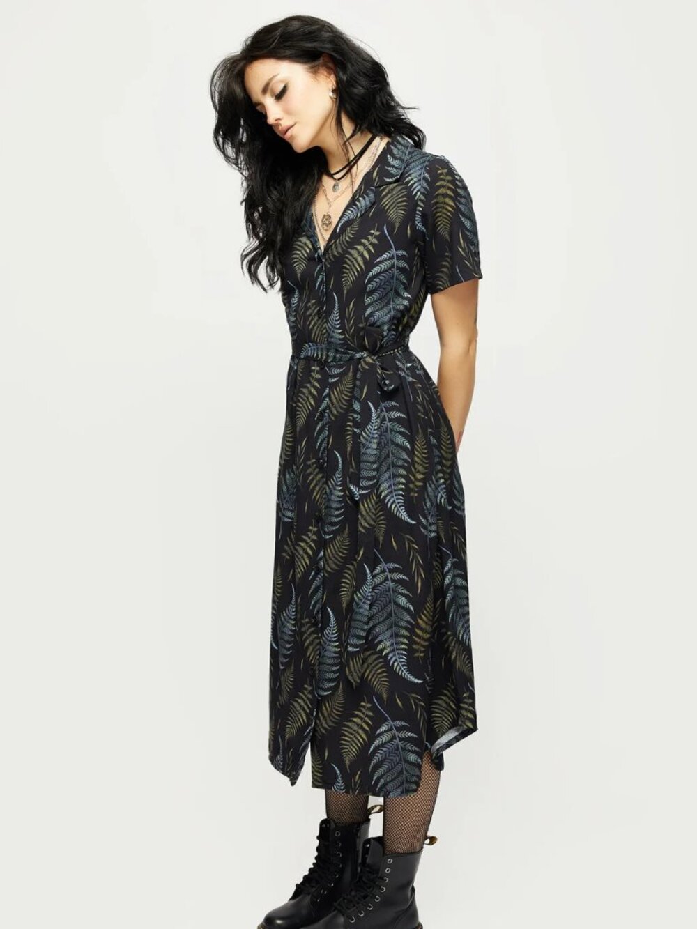 Women's Disturbia Frond Print Faux Wrap Midi Dress - Medium/U.S. Size 8